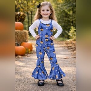Halloween Jack O Lantern Themed Bell Bottom Jumpsuit